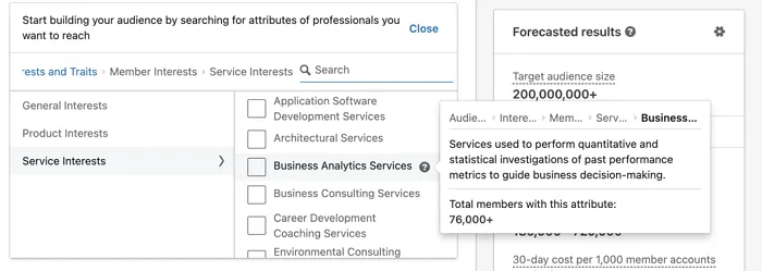 LinkedIn interest targeting