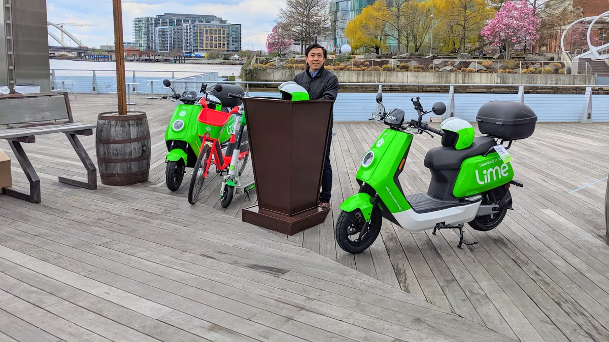 Lime moped press conference CEO Wayne Ting