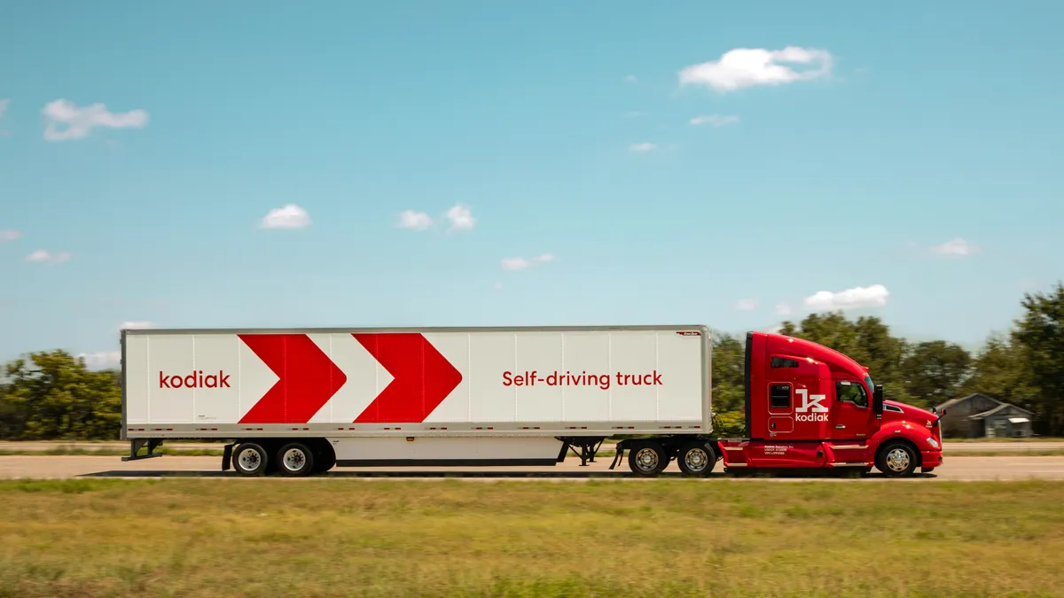 A Kodiak Robotic 18-wheeler on the road.