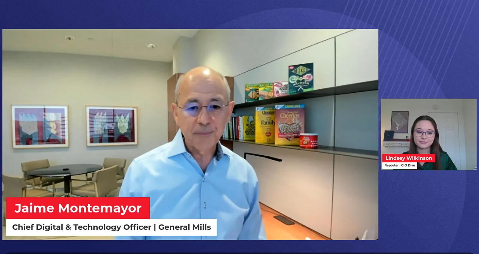 Jaime Montemayor, chief digital and technology officer at General Mills, speaks with CIO Dive Reporter Lindsey Wilkinson during a live virtual event on Oct. 30, 2024.