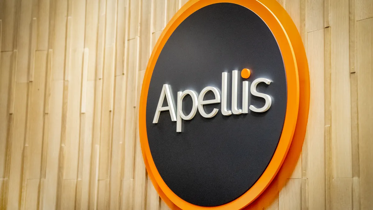 A photo of a sign inside an Apellis Pharmaceuticals building