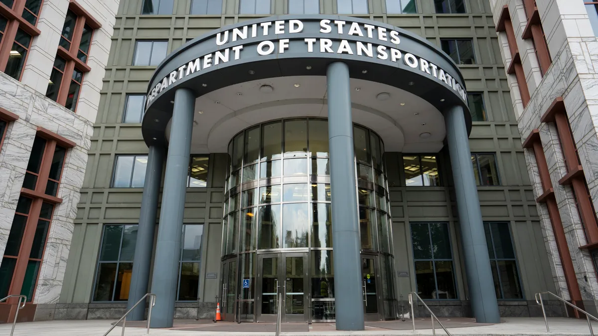 Front view of the United States Department of Transportation headquarters in Washington, DC.