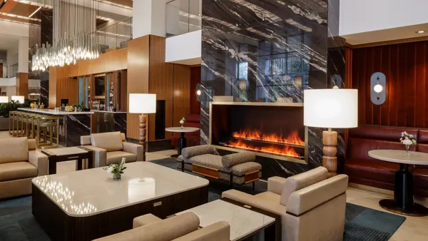 The lobby at the newly opened Hilton Arlington Rosslyn The Key in Arlington, Virginia.