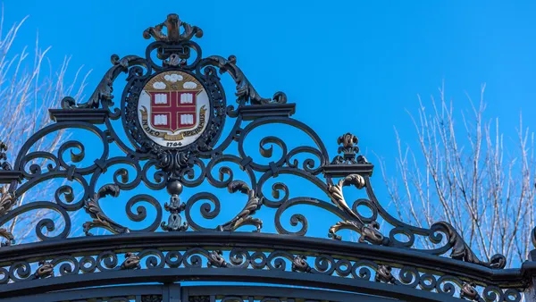 An up close view of Brown University's gate.