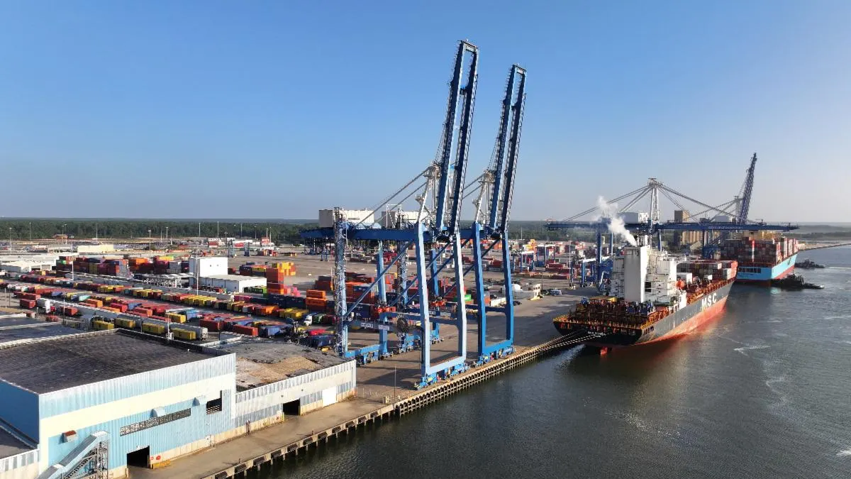 A vessel docked at an ocean port in South Carolina.