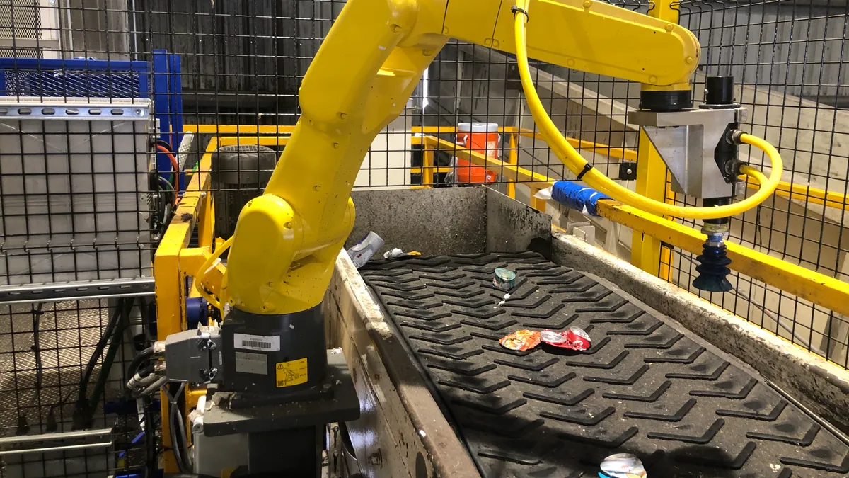 An AI-powered robot made by Everest Labs sorts recyclables in a California facility.