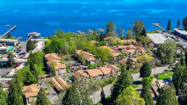 Aerial view of an apartment property.