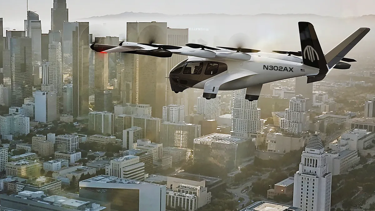 Rendering of simulated Archer air taxi operations over Los Angeles.