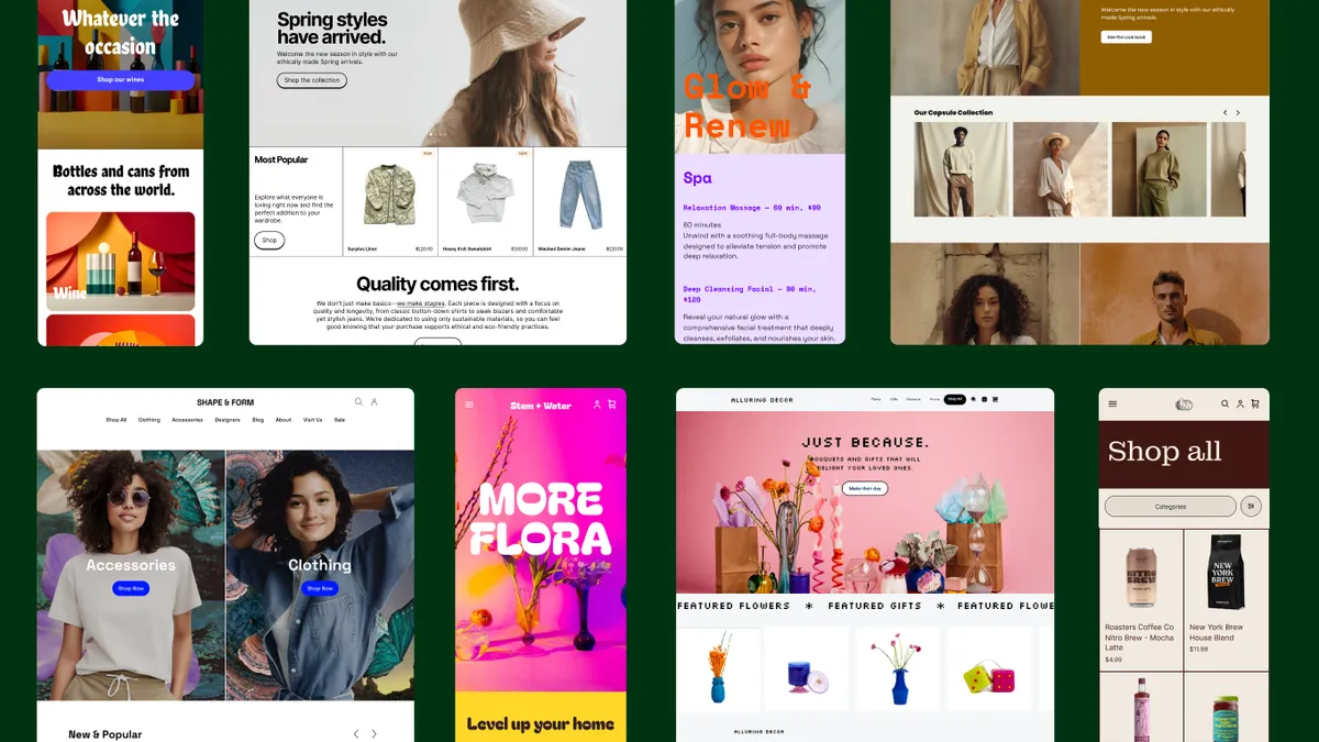 Square's new website themes for its merchant clients