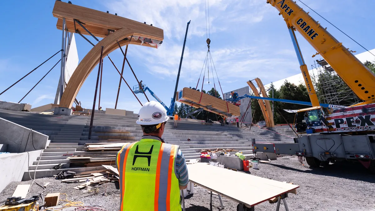 The ICCU Arena construction also featured new ways to use wood in construction.