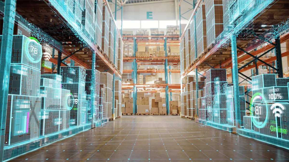 AI image of warehouse shelf of products