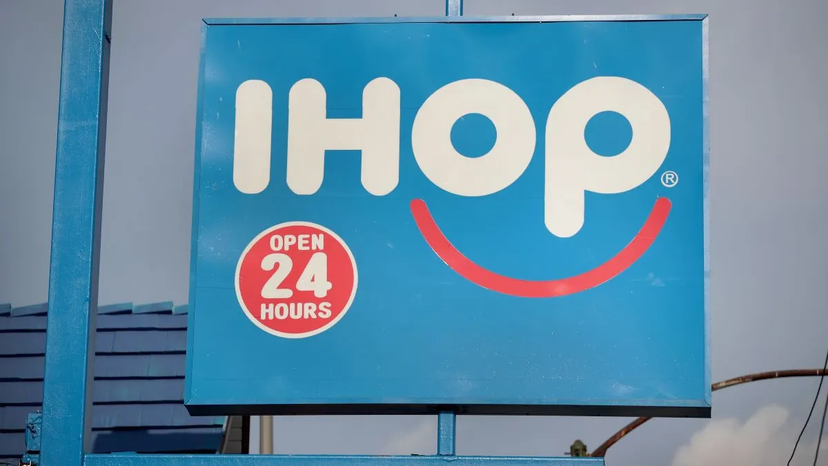 An image of a blue sign with "IHOP" words.