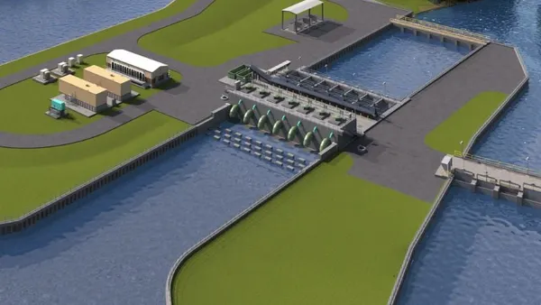 Rendering of the North London Bridge Creek tide gate, pump station and flood barriers in Virginia Beach, Va.
