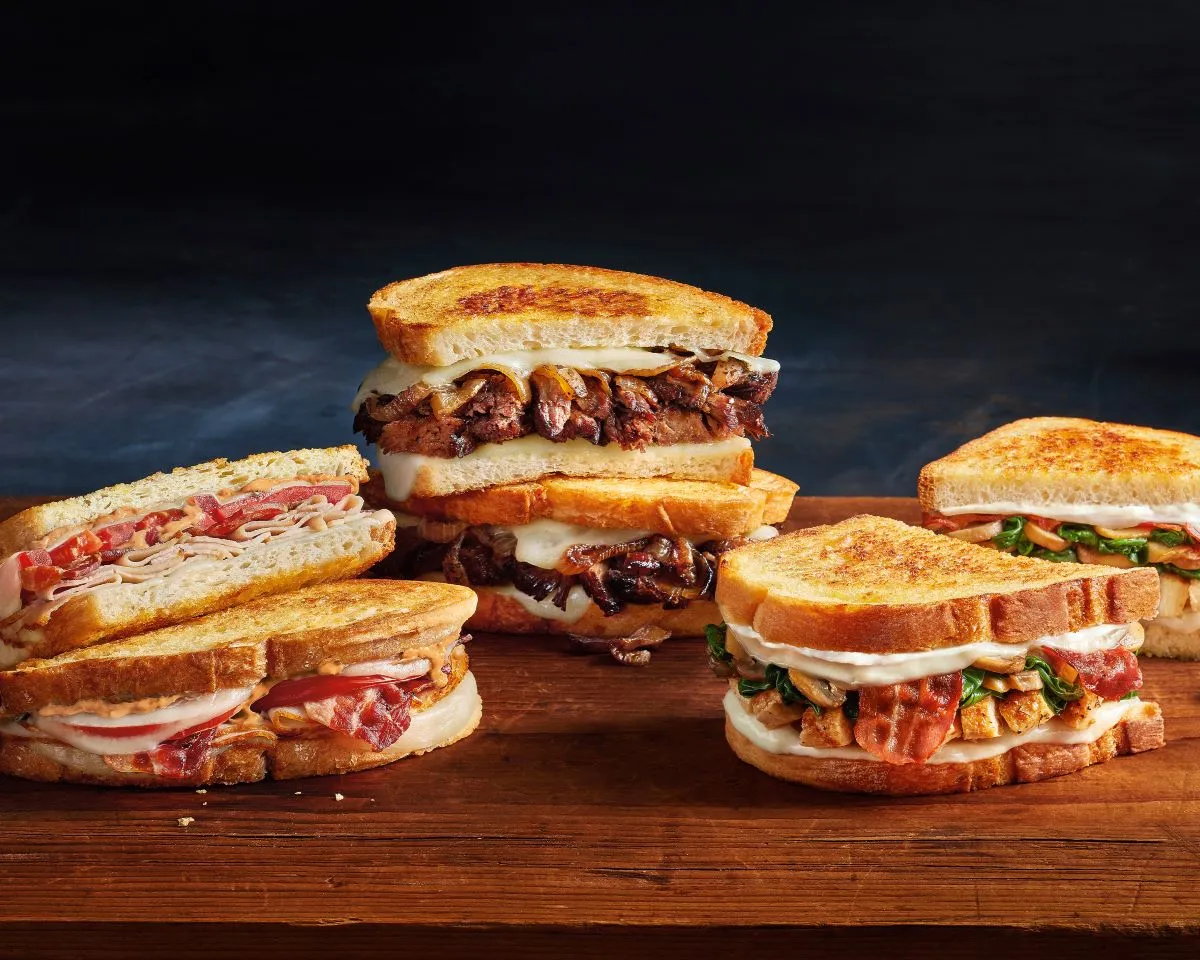 Images of various sandwiches from Denny&#x27;s virtual brand The Meltdown