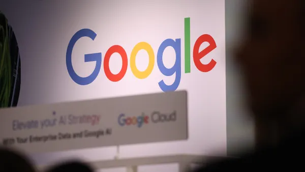 The Google Cloud pavilion stands at the 2025 Hannover Messe industrial trade fair on March 31, 2025 in Hanover, Germany.