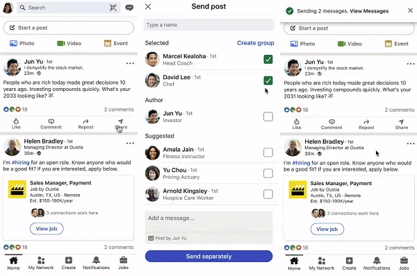 LinkedIn multi-message
