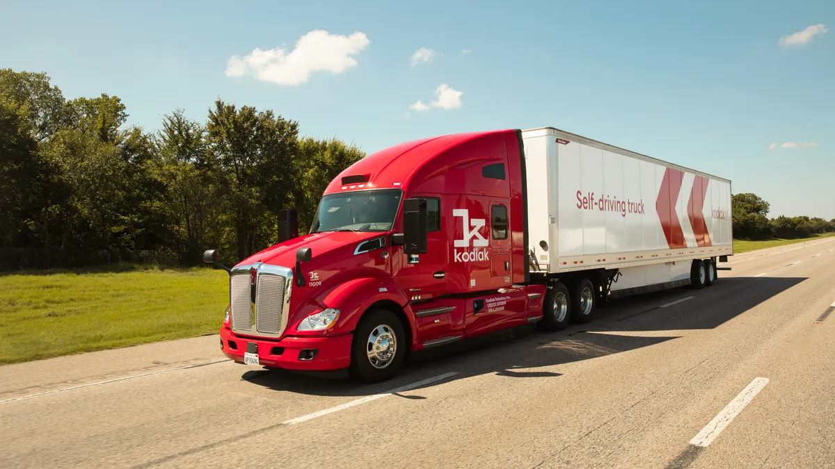 A Kodiak Robotics truck driving on the road.