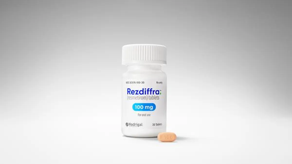 A photo of a Madrigal Pharmaceuticals' MASH drug Rezdiffra.