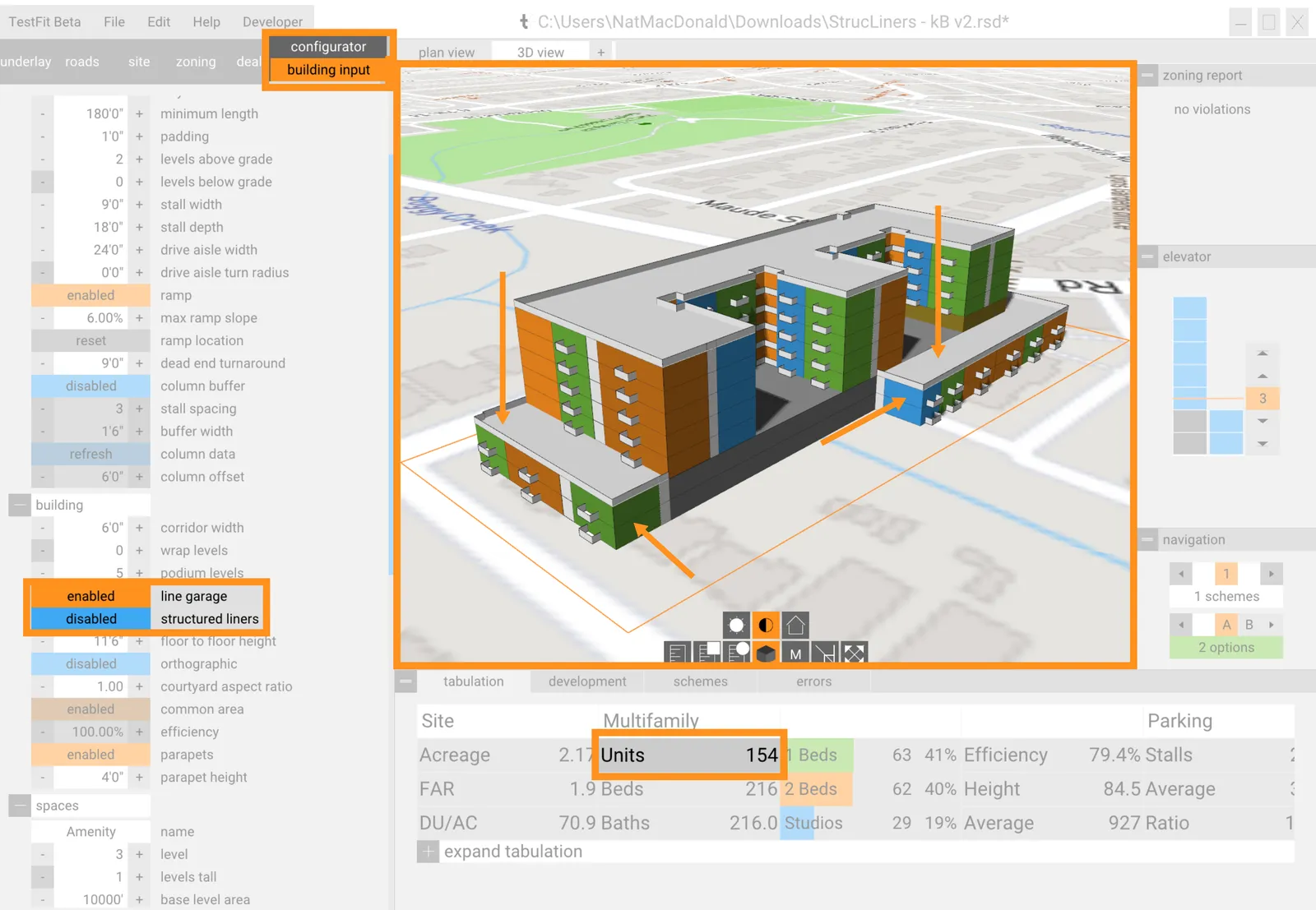 A screenshot of the TestFit design software.