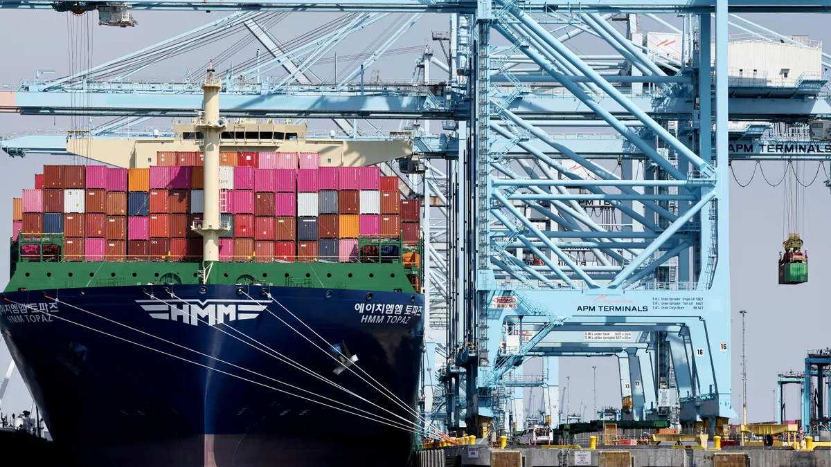 A shipping container at the Port of Los Angeles on Sept. 20, 2024.