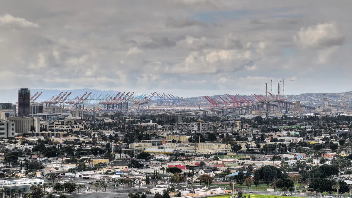 View of bridge construction from Downtown Long Beach to Port of Long Beach