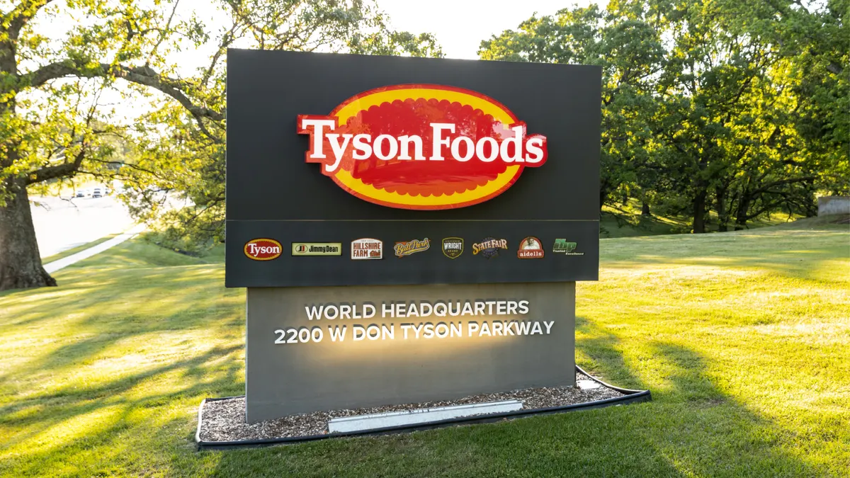 A sign for Tyson Foods is pictured outdoors.