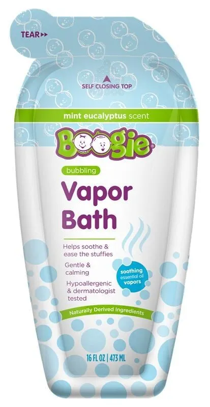 A squeezable container with branding on the exterior for Boogie bubbling vapor bath.