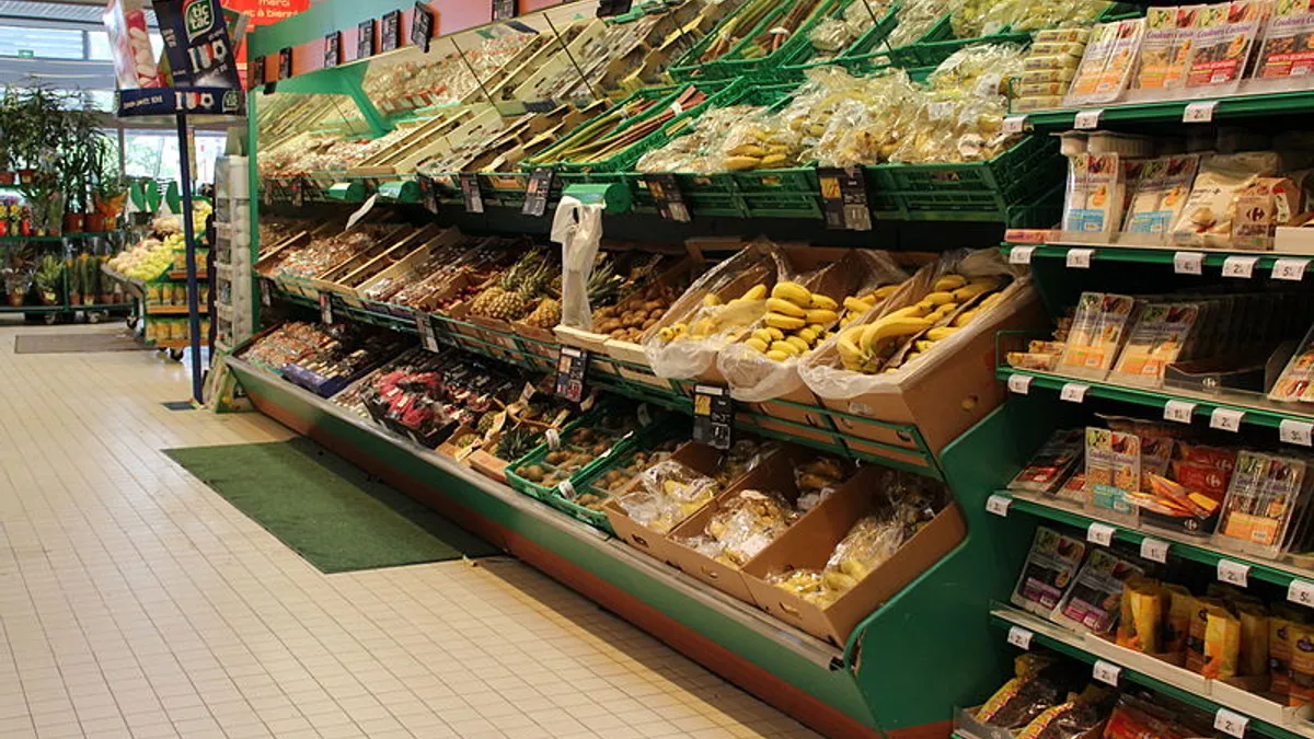 Supermarket Carrefour Market in Voisins-le-Bretonneux, France.