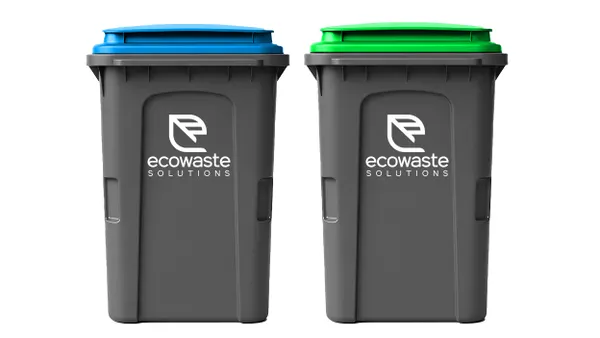 Two collection bins with the Ecowaste Solutions logo