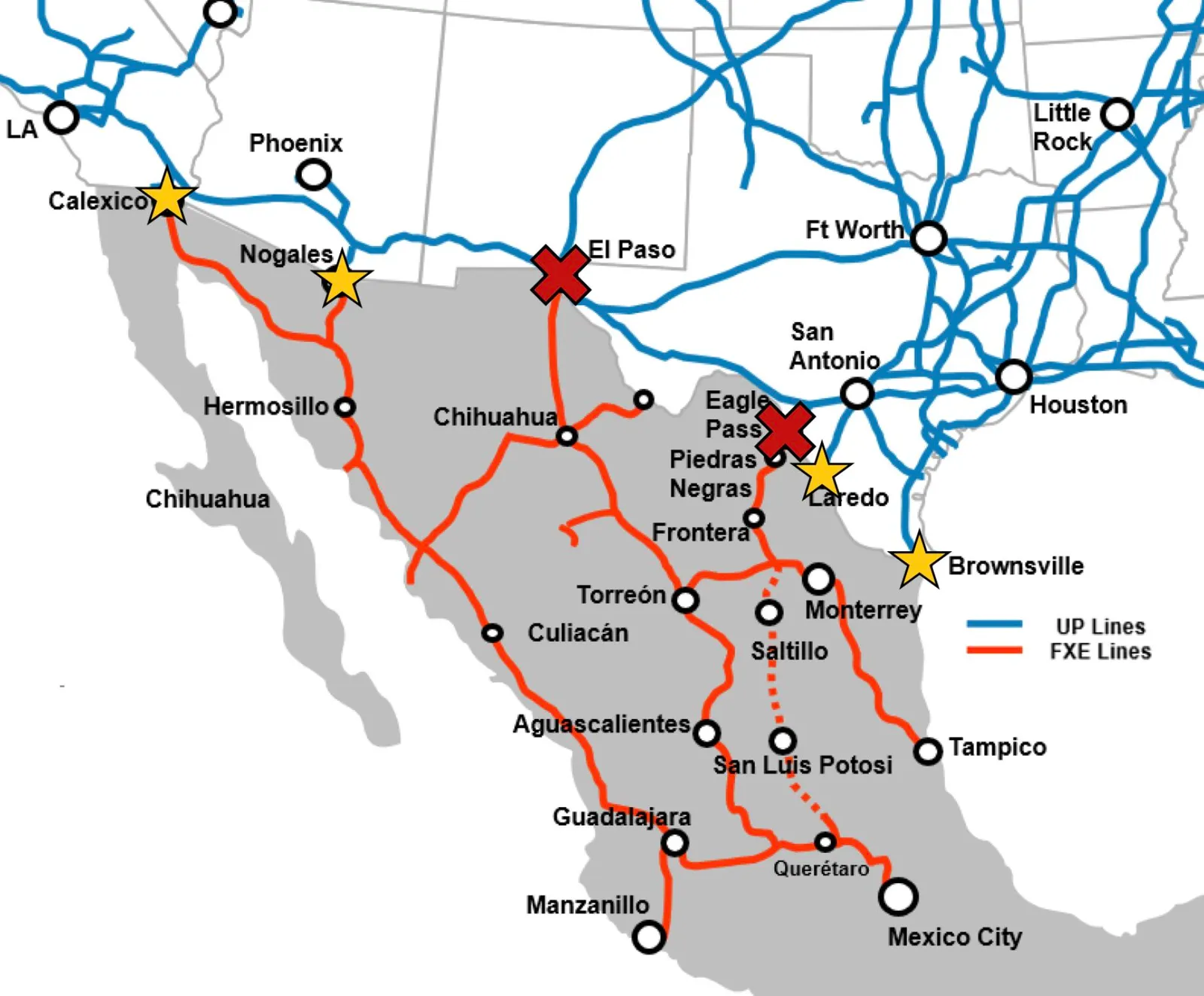 Union Pacific border crossing map