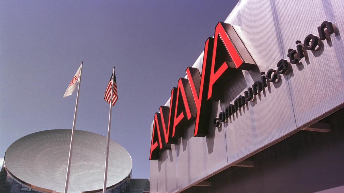 The Avaya corporate logo on a building