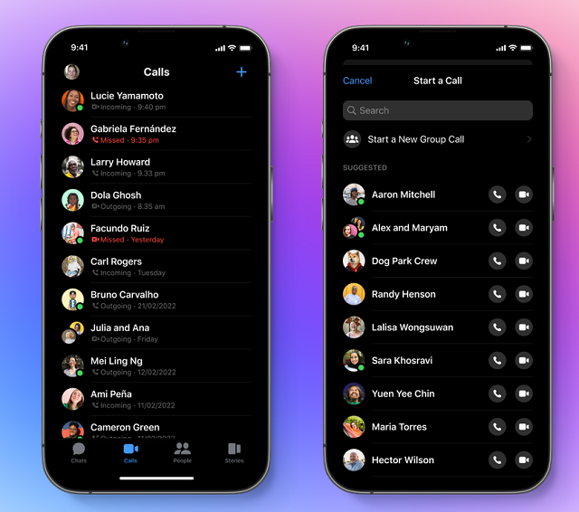 Meta calls tab in Messenger