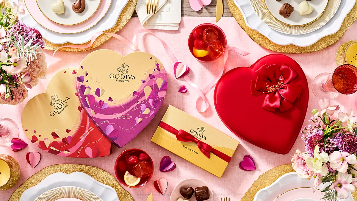A variety of Godiva Valentine's Day chocolates.