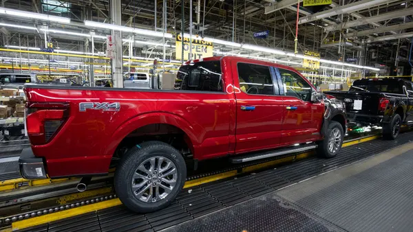 Ford F-150 trucks going through assembly line