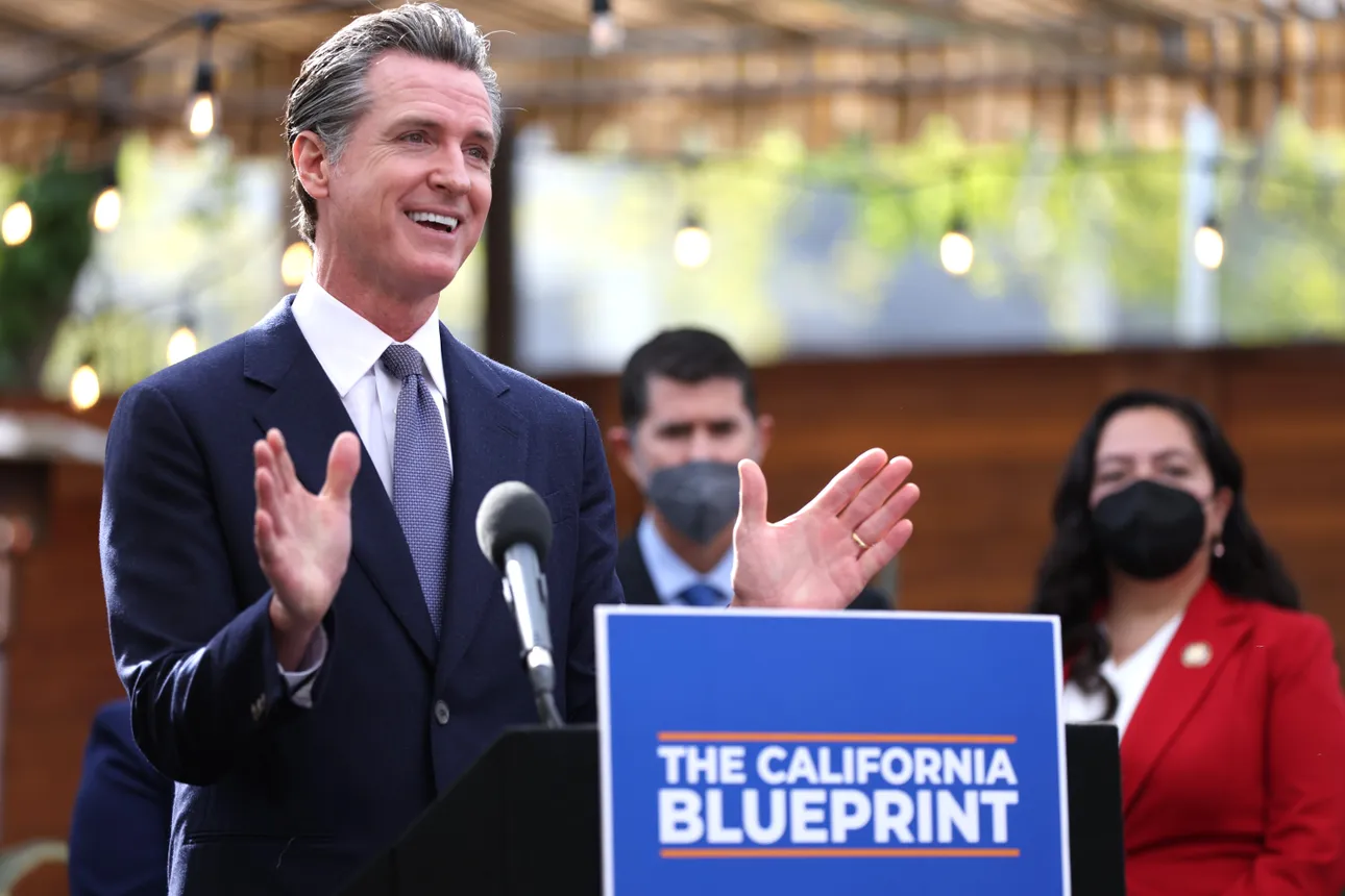 California Gov. Gavin Newsom speaks during a bill signing ceremony.