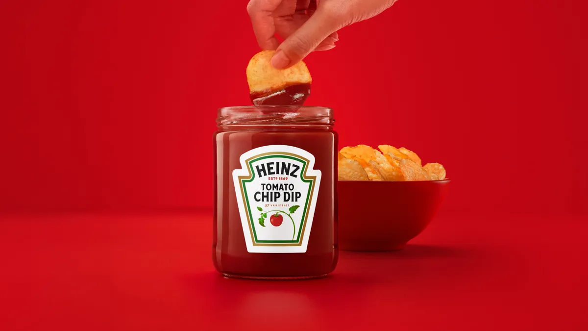 A bottle of Heinz ketchup chip dip is seen