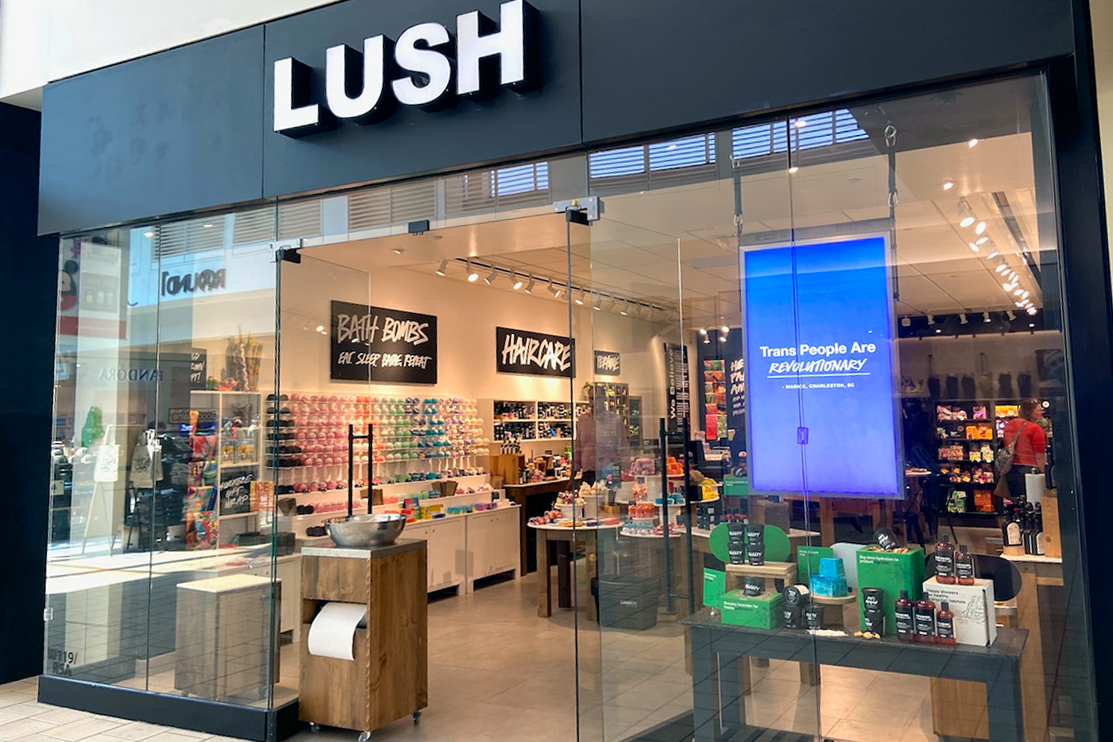 The mall entrance of a Lush store.