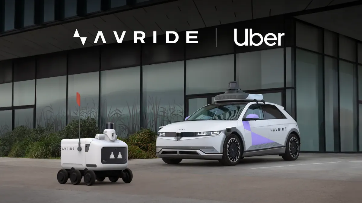 Two autonomous vehicles with Avride and Uber branding