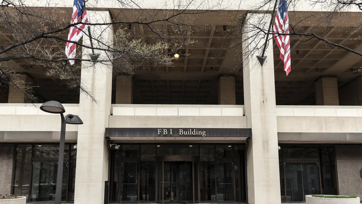 Entrance to the FBI Building in Washington, DC.