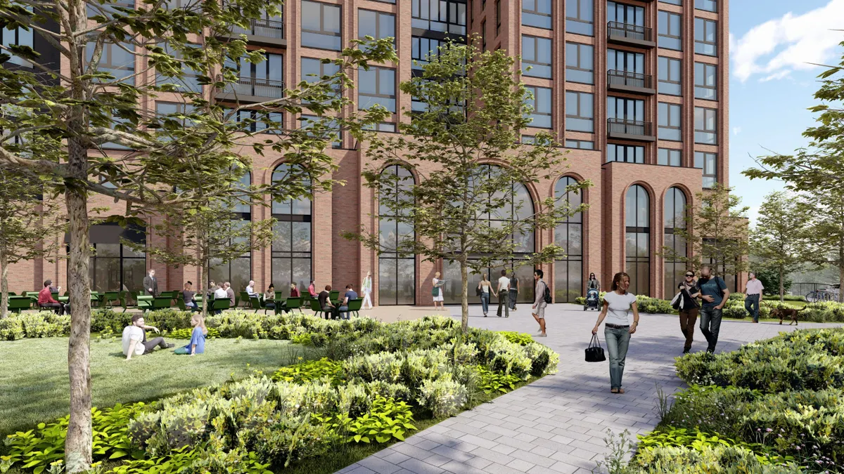 A rendering of an apartment building.
