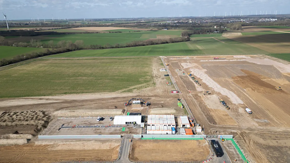 An aerial view of the building site for a new data center