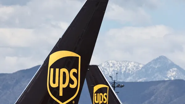The tails of UPS planes are visible at Ontario International Airport.