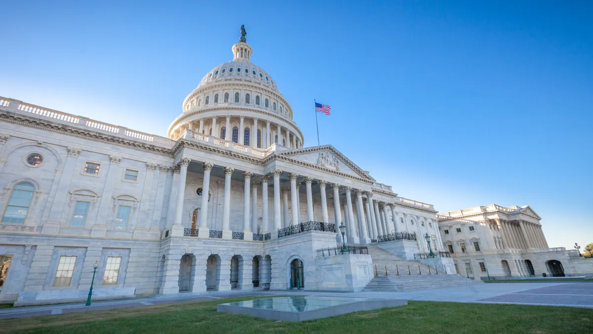 The East facade of the Capitol Building in Washington DC.