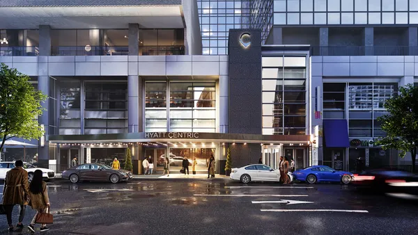 A rendering of the exterior of the forthcoming Hyatt Centric hotel.