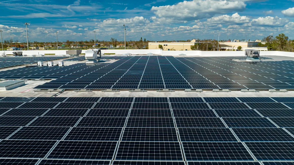 Solar panels on a warehouse.