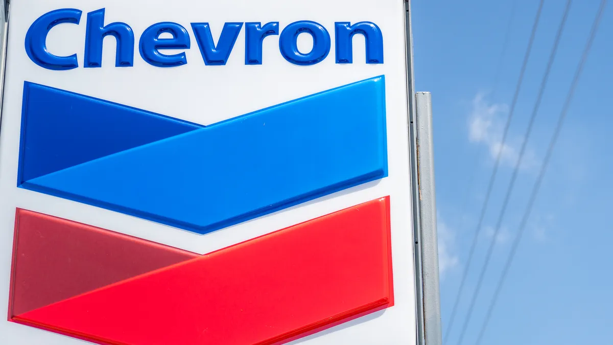 A sign is on display at a Chevron gas station on May 29, 2024, in Austin, Texas.