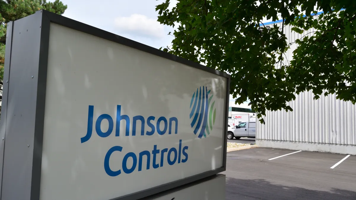 A view of Johnson Controls' logo on a sign in Richmond Hill, Ontario, Canada.