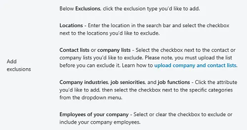 LinkedIn ad targeting exclusions