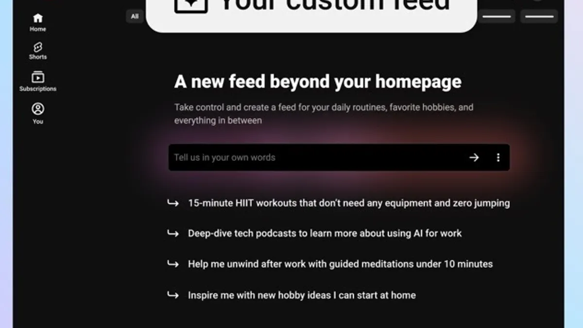 YouTube custom feed