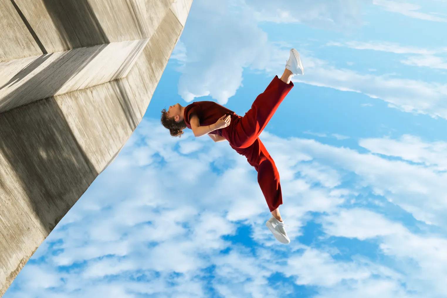 A person in midair for an Allbirds campaign